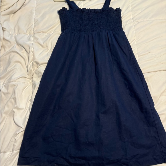 Sezane Navy Smocked Linen Blend Dress size 38 (6) - Picture 2 of 15
